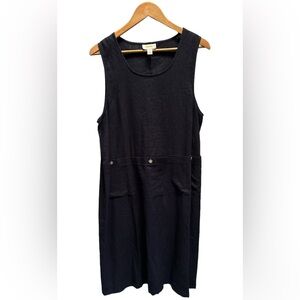 Vintage Talbots Linen+Rayon Navy Blue Sleeveless Midi Dress size 12